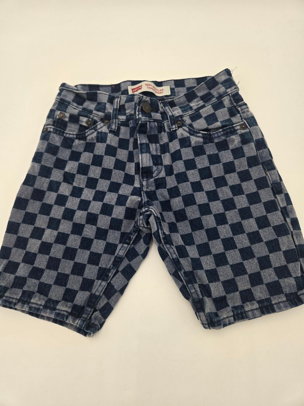 Levi's 502 Checkerboard Taper Denim Shorts unisex Size 8 Blue Gray